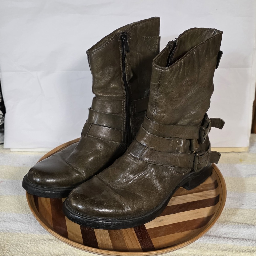 MJUS Moto Biker Leather Buckle Ankle Boots Size EU 37 US 7 Gorgeous!! Distressed